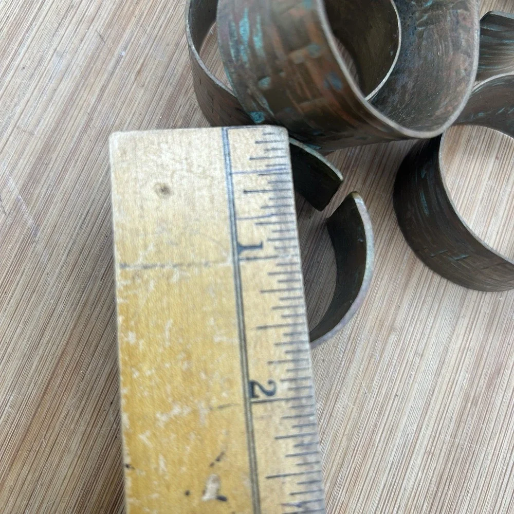 Vintage Copper Set of‎ 6 Embossed Solid Copper Napkin Rings Tooled Rattan